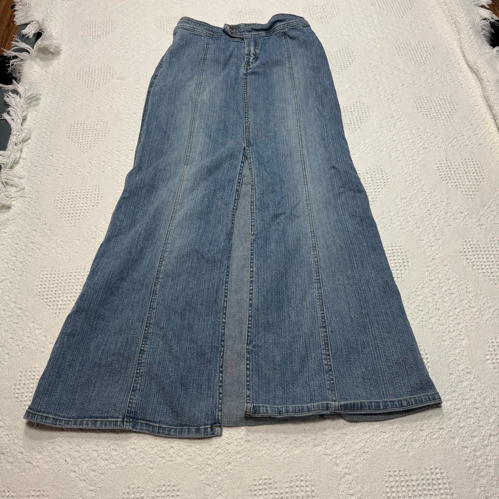 Y2K Hot Kiss Open Front Denim Maxi Skirt (3)